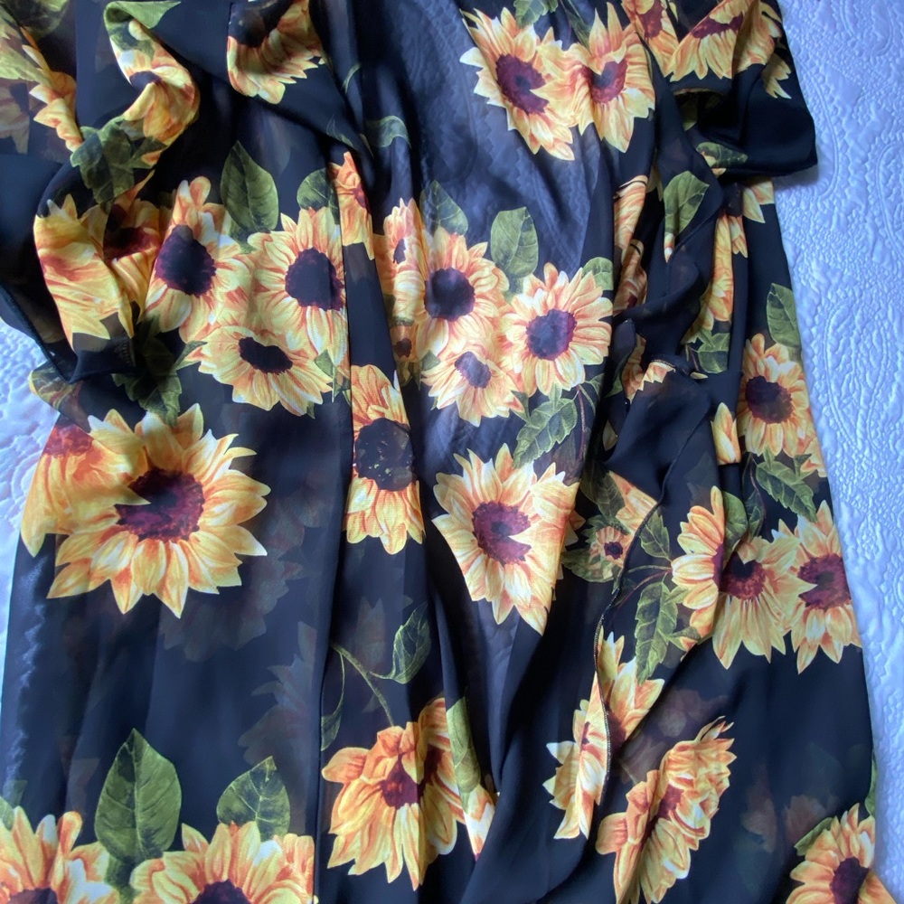 Floral Sunflower Print Sheer Coverup